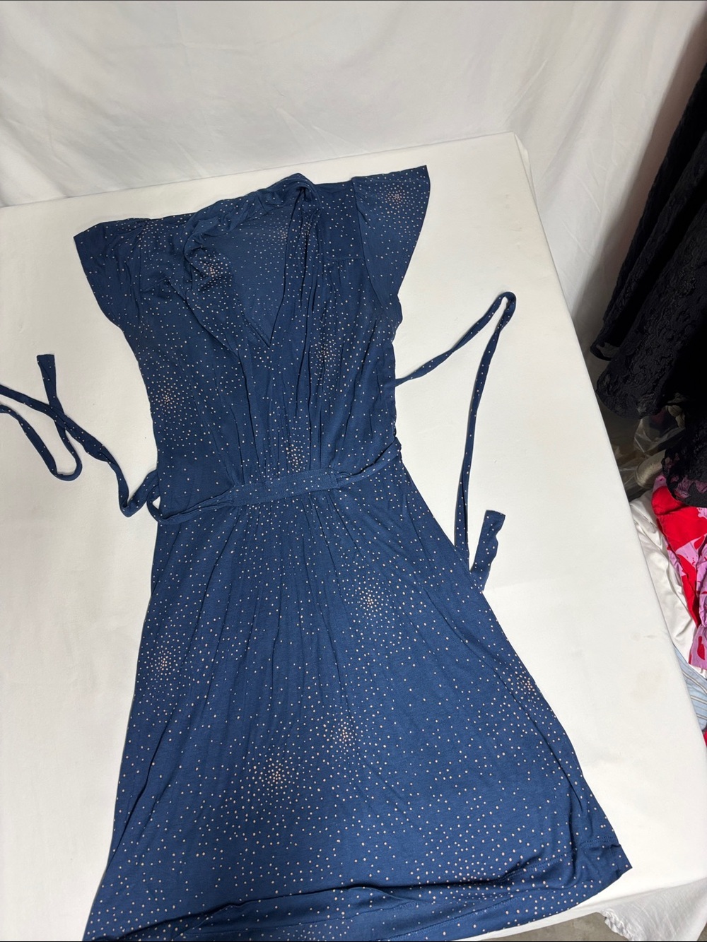 French Connection Navy Dot Tie Neck Belted Dress US 4